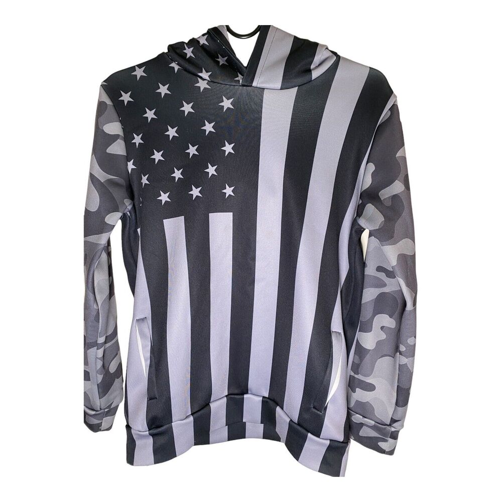 American Flag Youth Unbranded Hooded Sweater Black & Gray Outdoors Winter Size L